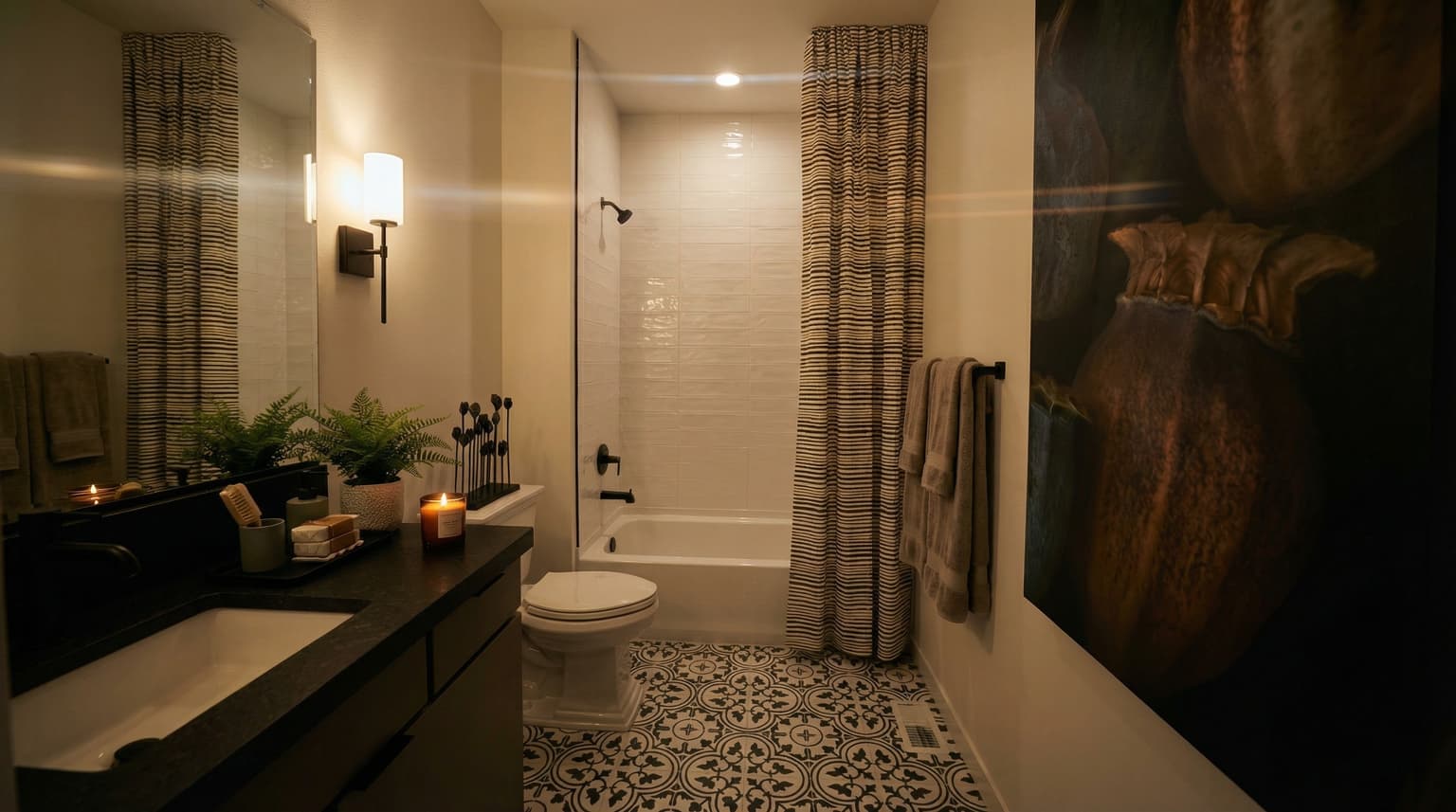 Patterned floor tile bathroom installation by ShineTile
